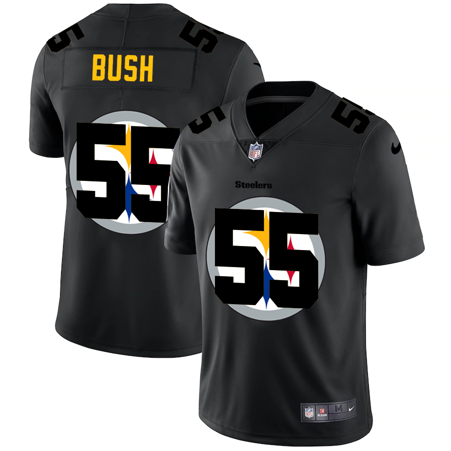 Personalized Pittsburgh Steelers #55 Devin Bush Men’s Team Logo Dual Overlap Limited NFL Jersey Black