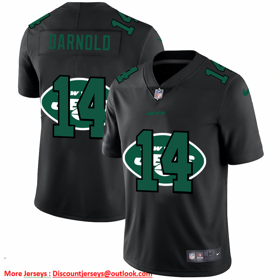 Personalized New York Jets #14 Sam Darnold Men’s Team Logo Dual Overlap Limited NFL Jersey Black