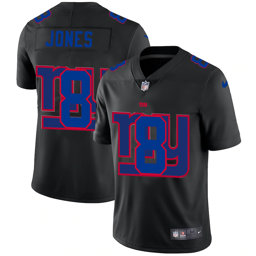 Personalized New York Giants #8 Daniel Jones Men’s Team Logo Dual Overlap Limited NFL Jersey Black