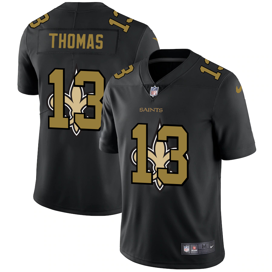 Personalized New Orleans Saints #13 Michael Thomas Men’s Team Logo Dual Overlap Limited NFL Jersey Black