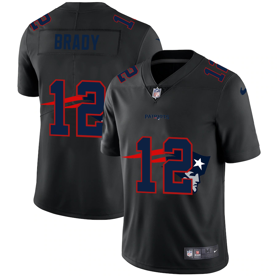 Personalized New England Patriots #12 Tom Brady Men’s Team Logo Dual Overlap Limited NFL Jersey Black
