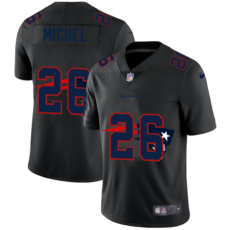 Personalized New England Patriots #26 Sony Michel Men’s Team Logo Dual Overlap Limited NFL Jersey Black