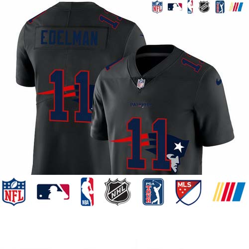 Personalized New England Patriots #11 Julian Edelman Men’s Team Logo Dual Overlap Limited NFL Jersey Black
