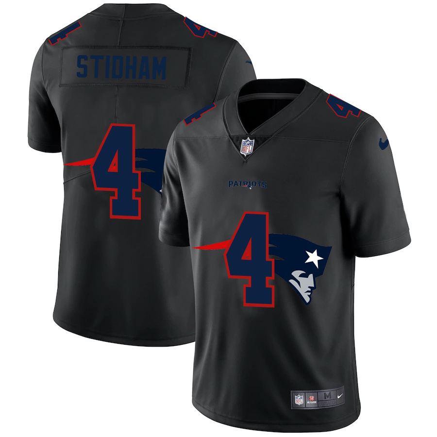 Personalized New England Patriots #4 Jarrett Stidham Men’s Team Logo Dual Overlap Limited NFL Jersey Black