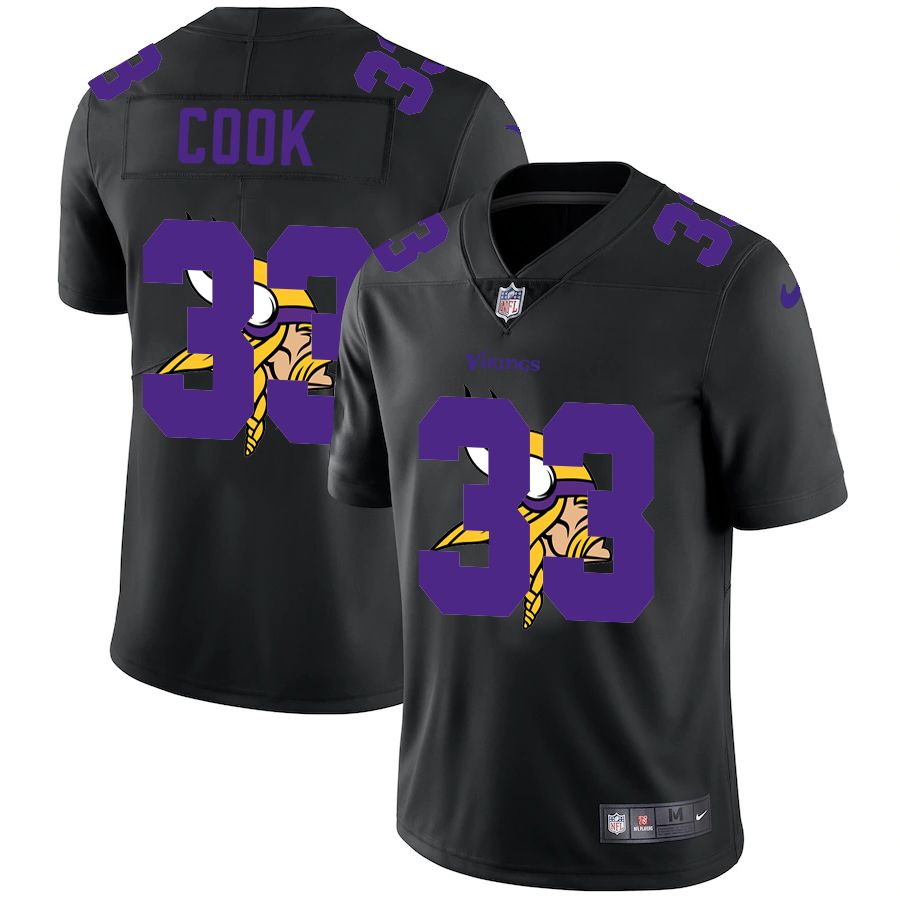 Personalized Minnesota Vikings #33 Dalvin Cook Men’s Team Logo Dual Overlap Limited NFL Jersey Black