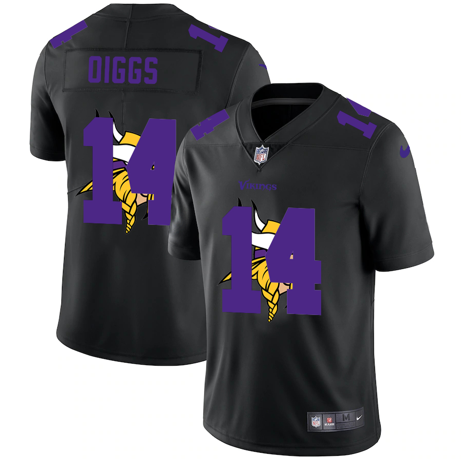 Personalized Minnesota Vikings #14 Stefon Diggs Men’s Team Logo Dual Overlap Limited NFL Jersey Black