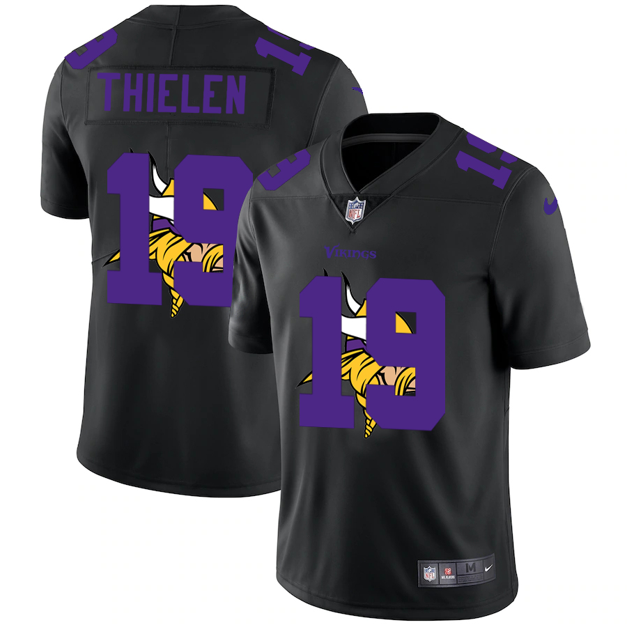 Personalized Minnesota Vikings #19 Adam Thielen Men’s Team Logo Dual Overlap Limited NFL Jersey Black