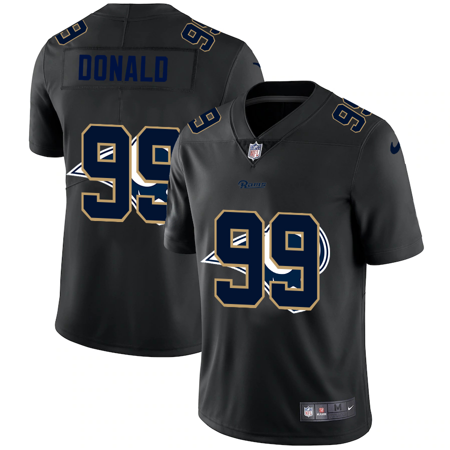 Personalized Los Angeles Rams #99 Aaron Donald Men’s Team Logo Dual Overlap Limited NFL Jersey Black