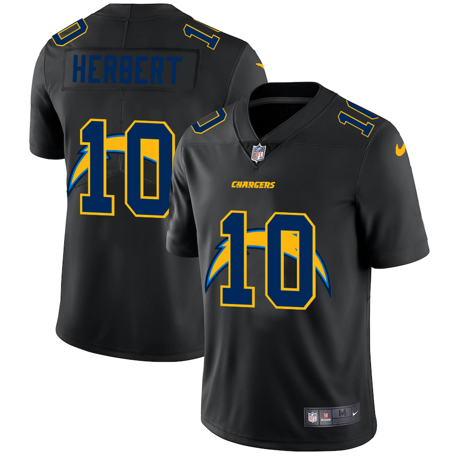 Personalized Los Angeles Chargers #10 Justin Herbert Men’s Team Logo Dual Overlap Limited NFL Jersey Black