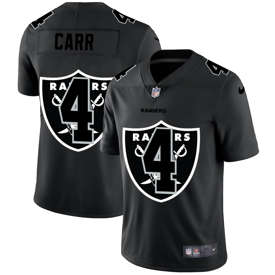 Personalized Las Vegas Raiders #4 Derek Carr Men’s Team Logo Dual Overlap Limited NFL Jersey Black