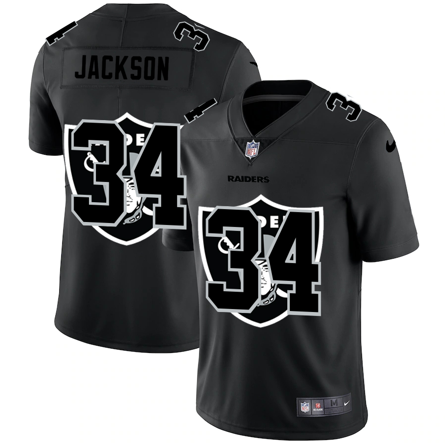 Personalized Las Vegas Raiders #34 Bo Jackson Men’s Team Logo Dual Overlap Limited NFL Jersey Black