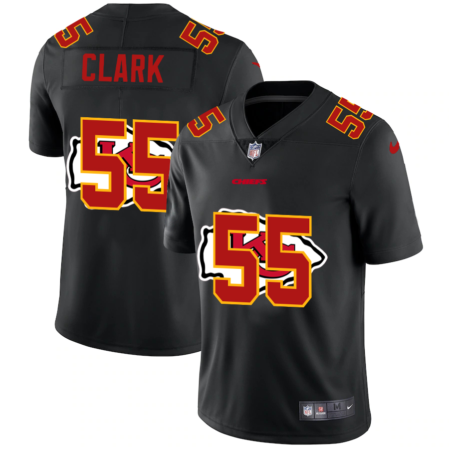Personalized Kansas City Chiefs #55 Frank Clark Men’s Team Logo Dual Overlap Limited NFL Jersey Black