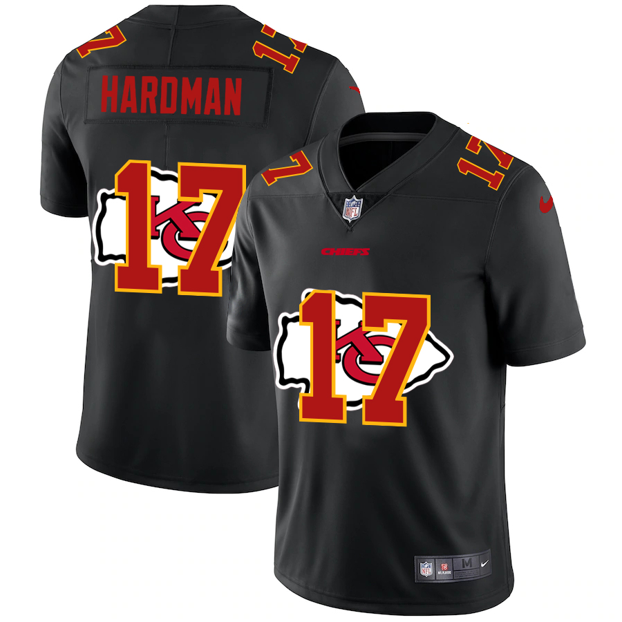 Personalized Kansas City Chiefs #17 Mecole Hardman Men’s Team Logo Dual Overlap Limited NFL Jersey Black