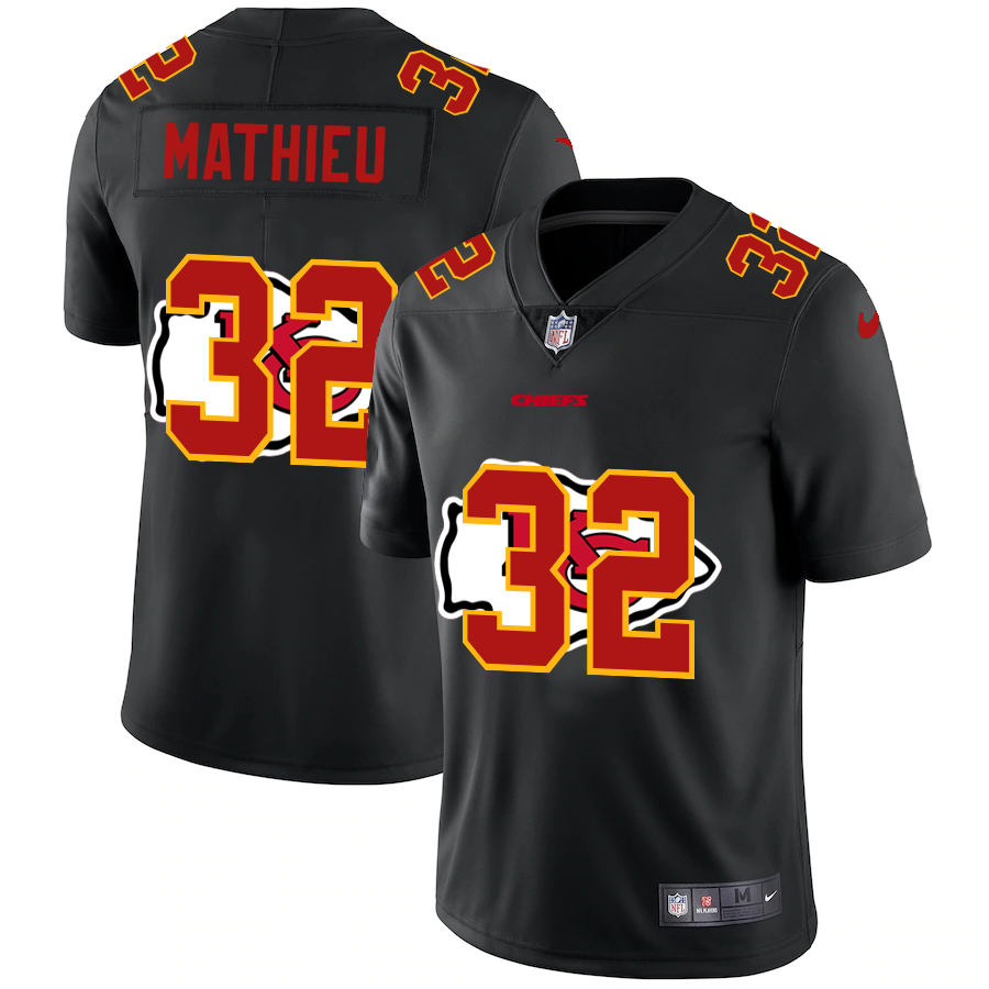 Personalized Kansas City Chiefs #32 Tyrann Mathieu Men’s Team Logo Dual Overlap Limited NFL Jersey Black