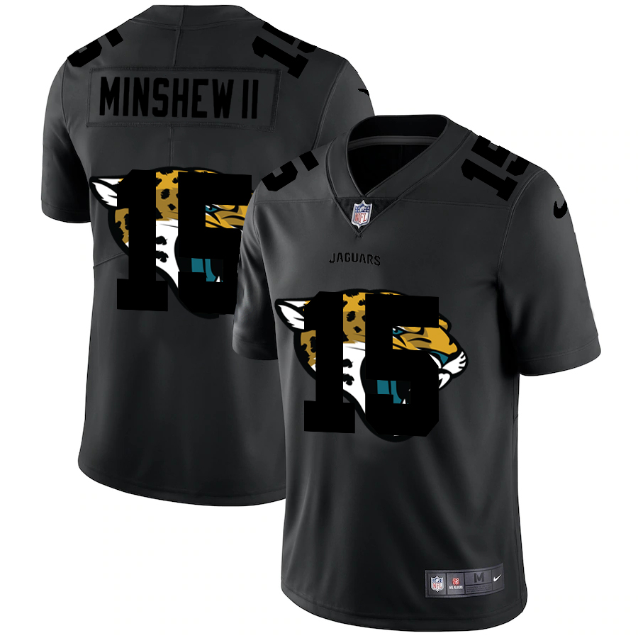 Personalized Jacksonville Jaguars #15 Gardner Minshew II Men’s Team Logo Dual Overlap Limited NFL Jersey Black
