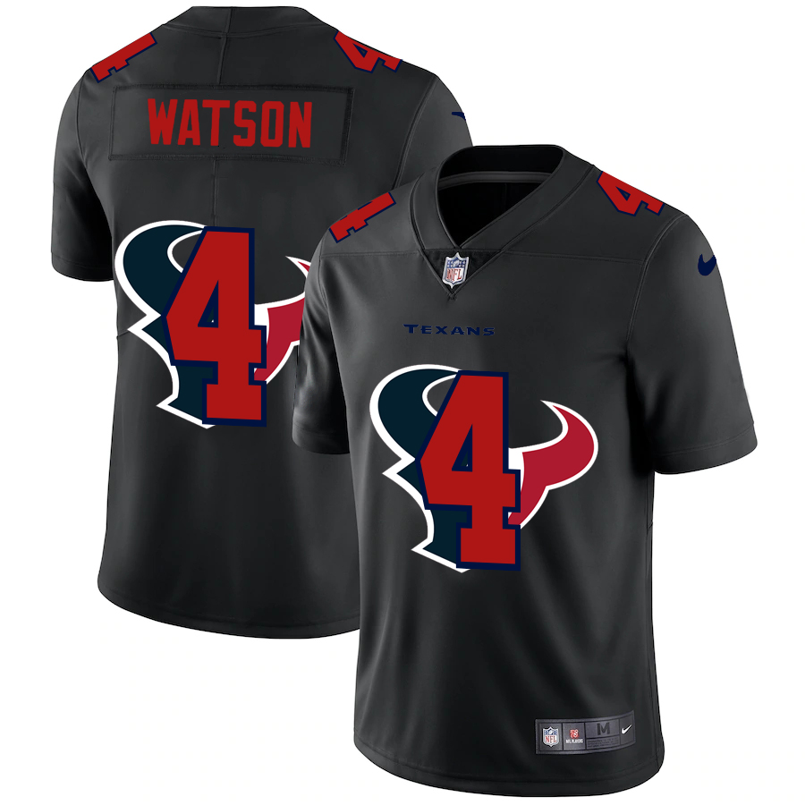 Personalized Houston Texans #4 Deshaun Watson Men’s Team Logo Dual Overlap Limited NFL Jersey Black