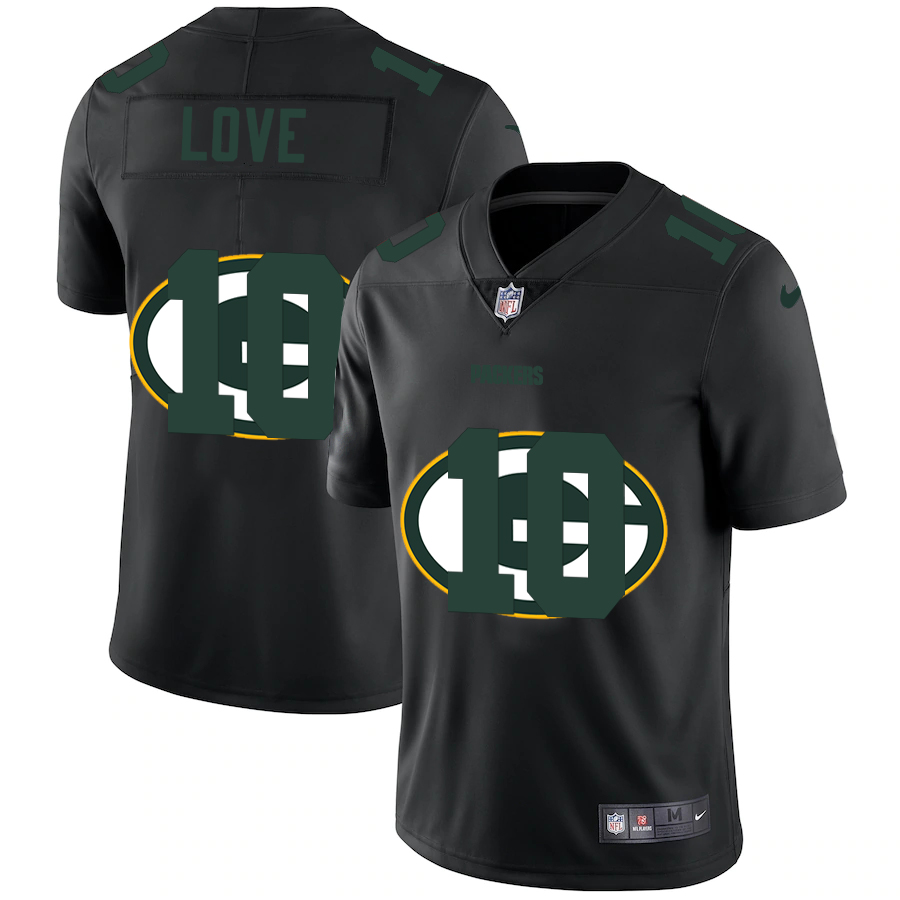 Personalized Green Bay Packers #10 Jordan Love Men’s Team Logo Dual Overlap Limited NFL Jersey Black