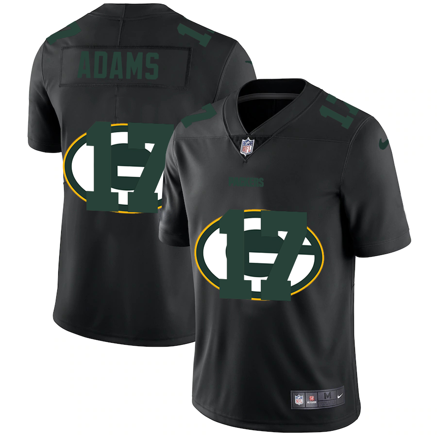 Personalized Green Bay Packers #17 Davante Adams Men’s Team Logo Dual Overlap Limited NFL Jersey Black