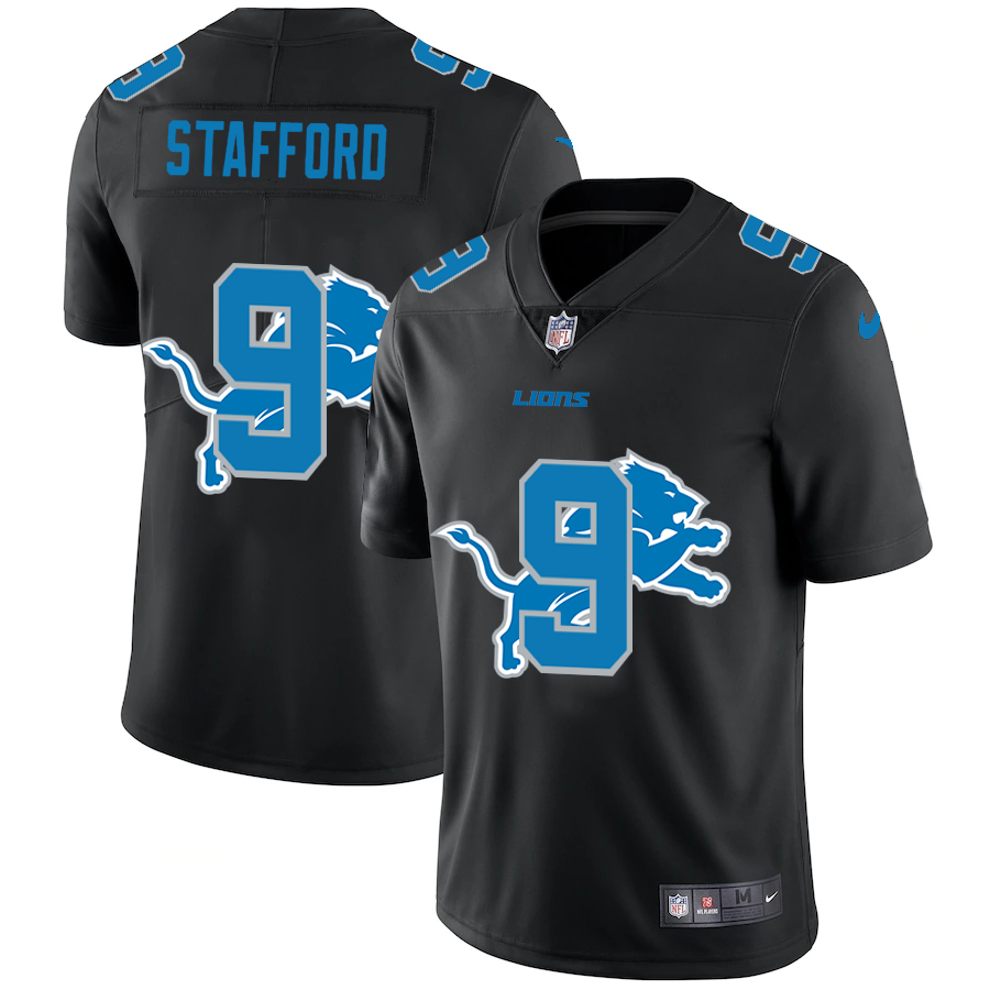 Personalized Detroit Lions #9 Matthew Stafford Men’s Team Logo Dual Overlap Limited NFL Jersey Black