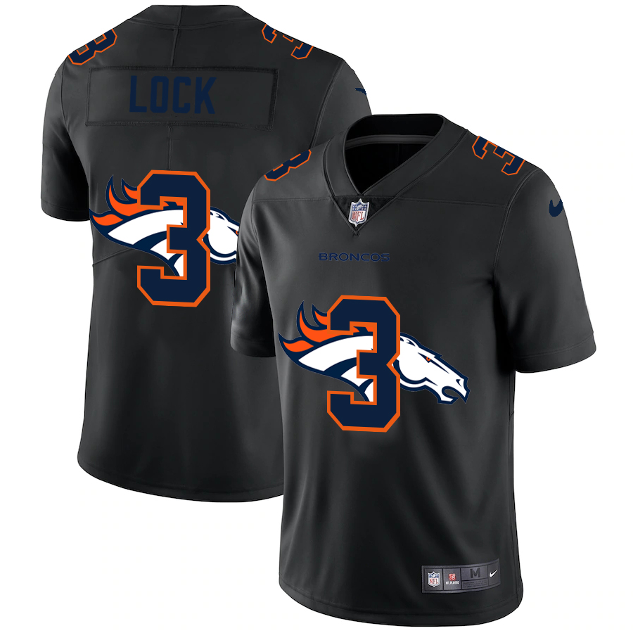 Personalized Denver Broncos #3 Drew Lock Men’s Team Logo Dual Overlap Limited NFL Jersey Black