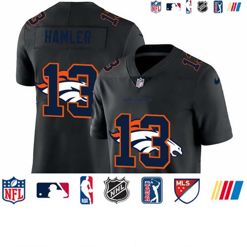 Personalized Denver Broncos #13 KJ Hamler Men’s Team Logo Dual Overlap Limited NFL Jersey Black
