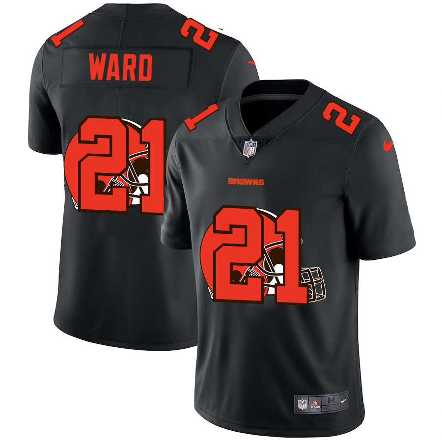 Personalized Cleveland Browns #21 Denzel Ward Men’s Team Logo Dual Overlap Limited NFL Jersey Black