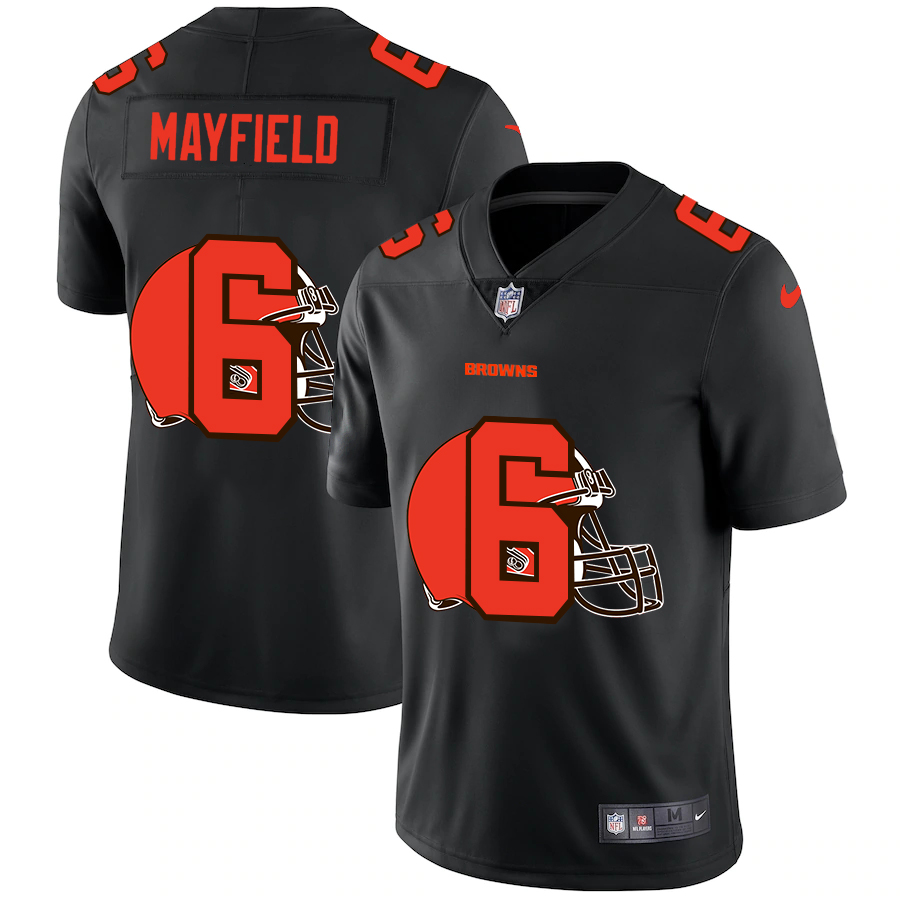Personalized Cleveland Browns #6 Baker Mayfield Men’s Team Logo Dual Overlap Limited NFL Jersey Black