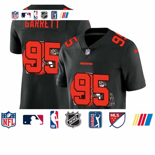 Personalized Cleveland Browns #95 Myles Garrett Men’s Team Logo Dual Overlap Limited NFL Jersey Black