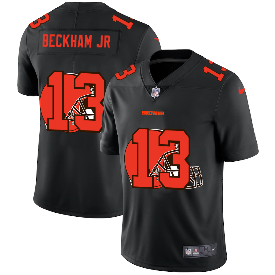 Personalized Cleveland Browns #13 Odell Beckham Jr. Men’s Team Logo Dual Overlap Limited NFL Jersey Black