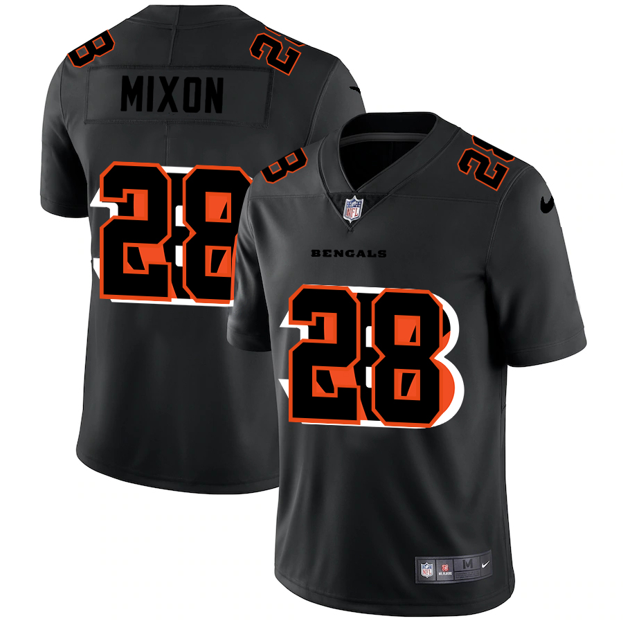Personalized Cincinnati Bengals #28 Joe Mixon Men’s Team Logo Dual Overlap Limited NFL Jersey Black