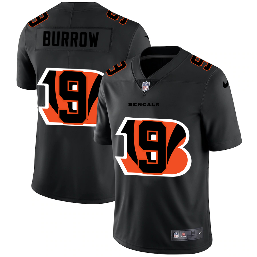 Personalized Cincinnati Bengals #9 Joe Burrow Men’s Team Logo Dual Overlap Limited NFL Jersey Black