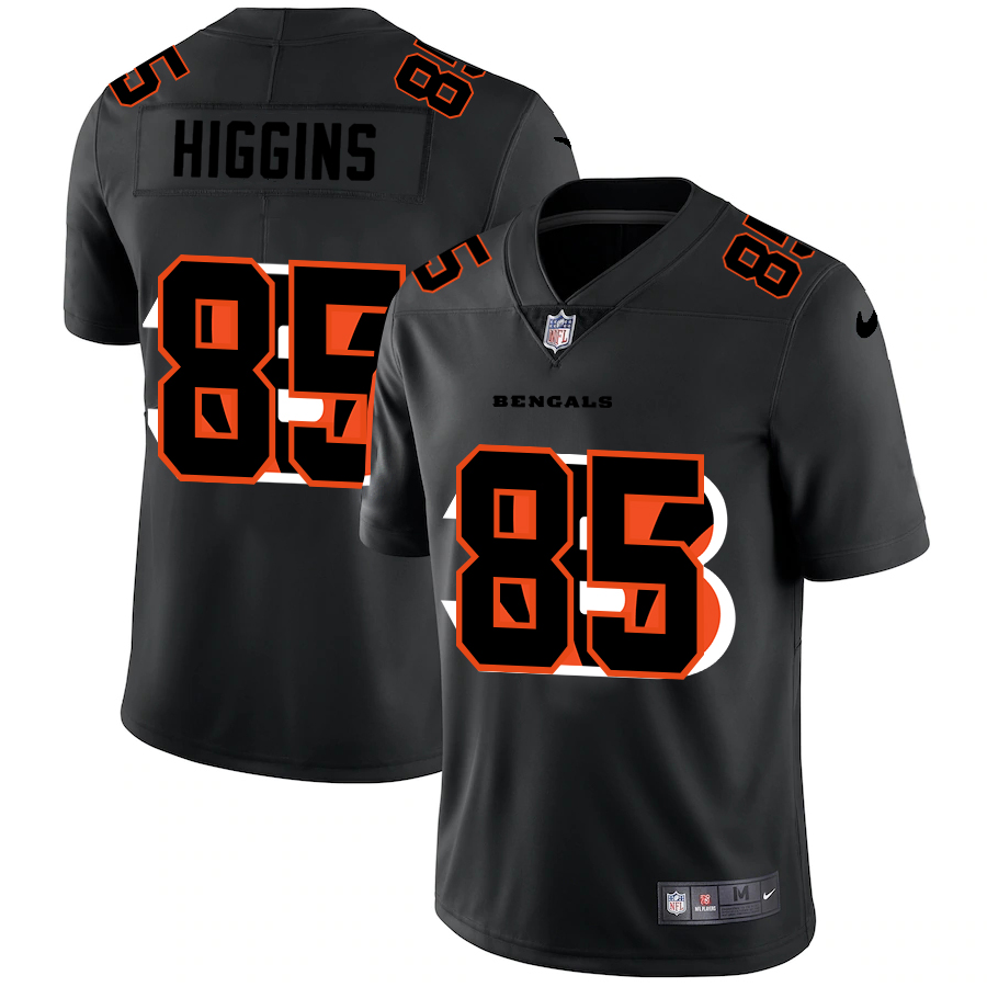 Personalized Cincinnati Bengals #85 Tee Higgins Men’s Team Logo Dual Overlap Limited NFL Jersey Black