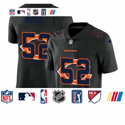 Personalized Chicago Bears #52 Khalil Mack Men’s Team Logo Dual Overlap Limited NFL Jersey Black