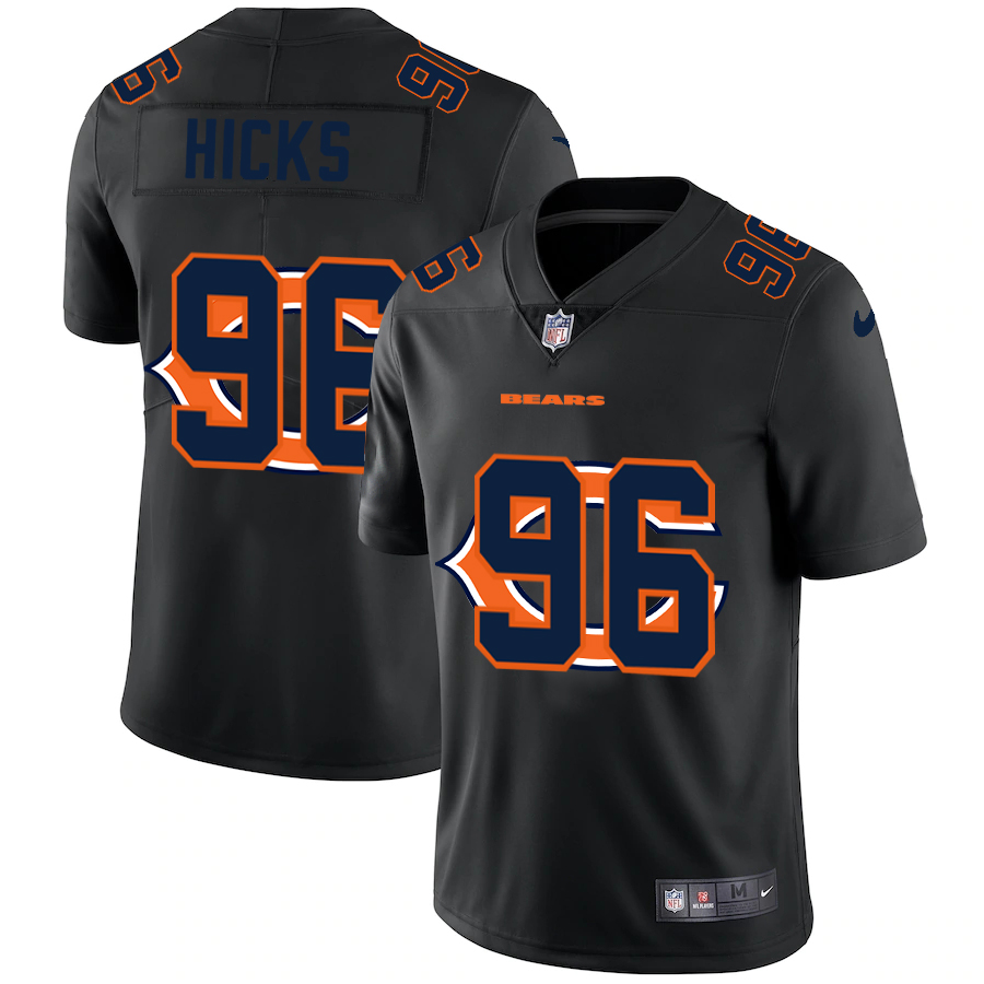 Personalized Chicago Bears #96 Akiem Hicks Men’s Team Logo Dual Overlap Limited NFL Jersey Black