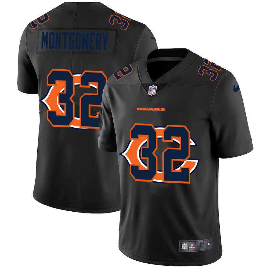 Personalized Chicago Bears #32 David Montgomery Men’s Team Logo Dual Overlap Limited NFL Jersey Black