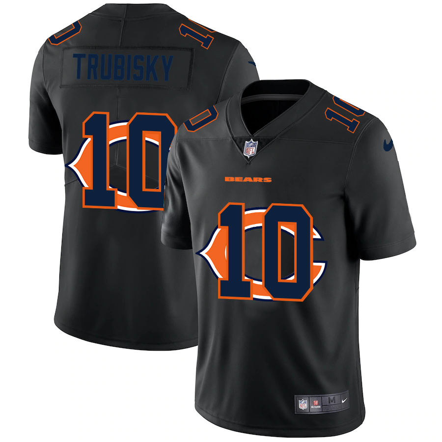 Personalized Chicago Bears #10 Mitchell Trubisky Men’s Team Logo Dual Overlap Limited NFL Jersey Black