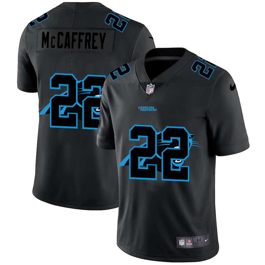Personalized Carolina Panthers #22 Christian McCaffrey Men’s Team Logo Dual Overlap Limited NFL Jersey Black