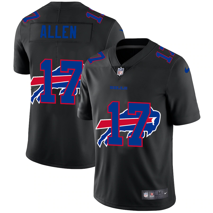 Personalized Buffalo Bills #17 Josh Allen Men’s Team Logo Dual Overlap Limited NFL Jersey Black