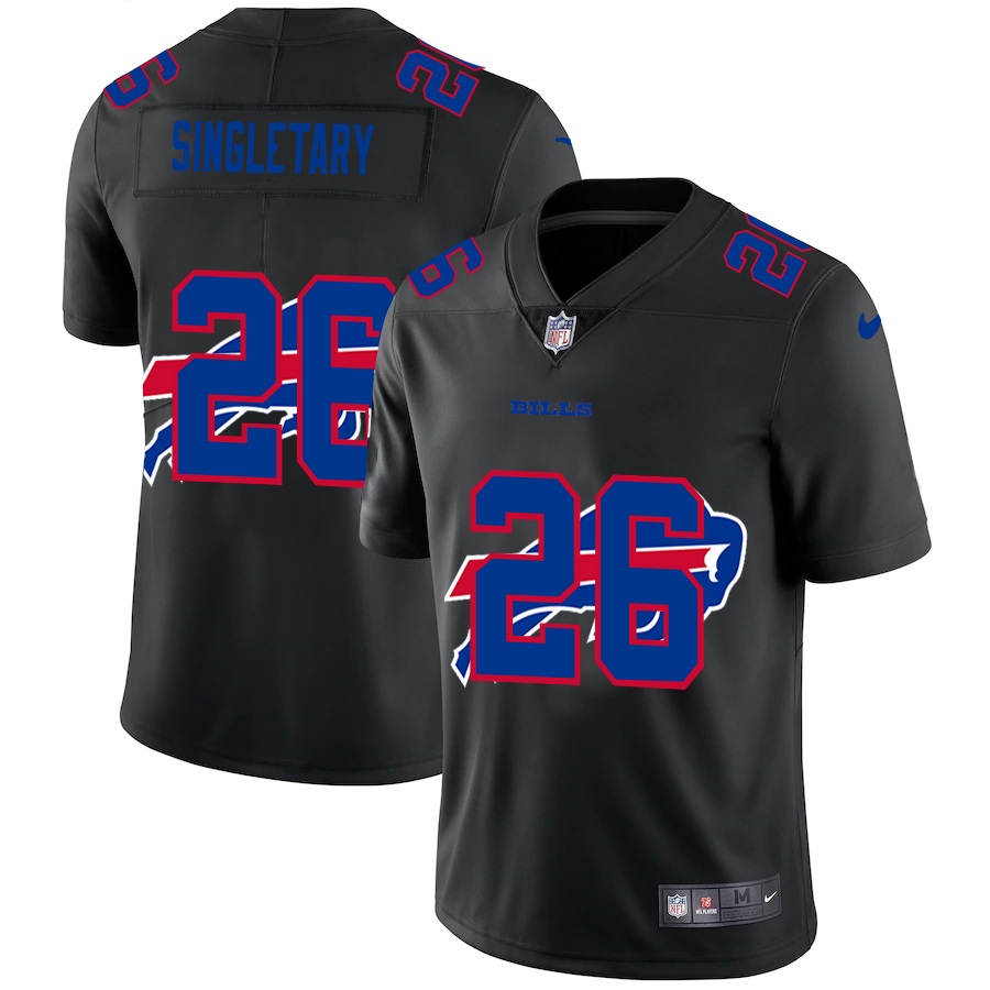 Personalized Buffalo Bills #26 Devin Singletary Men’s Team Logo Dual Overlap Limited NFL Jersey Black