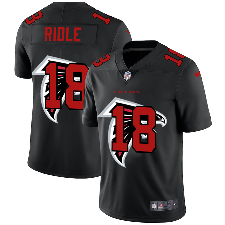 Personalized Atlanta Falcons #18 Calvin Ridley Men’s Team Logo Dual Overlap Limited NFL Jersey Black