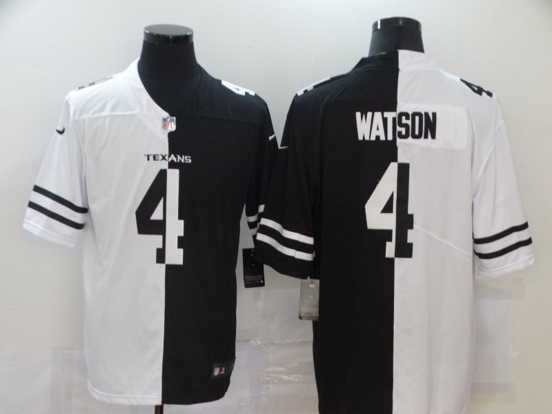 Personalized Texans 4 Deshaun Watson Black And White Split Untouchable Limited Jersey