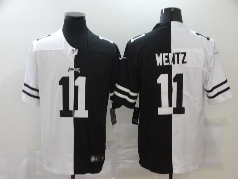 Personalized Eagles 11 Carson Wentz Black And White Split Untouchable Limited Jersey