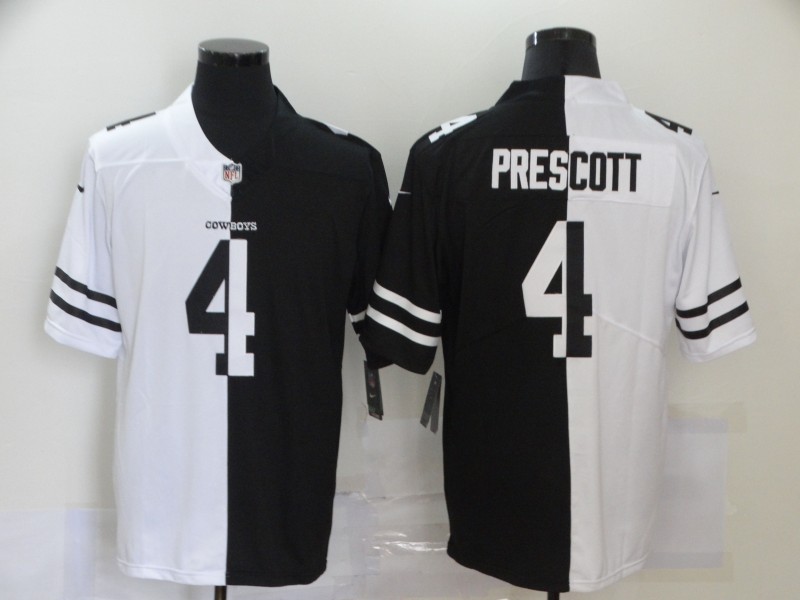 Personalized Cowboys 4 Dak Prescott Black And White Split Untouchable Limited Jersey