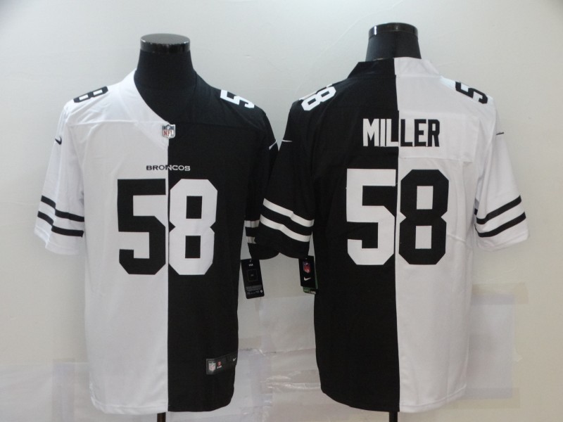 Personalized Broncos 58 Von Miller Black And White Split Untouchable Limited Jersey