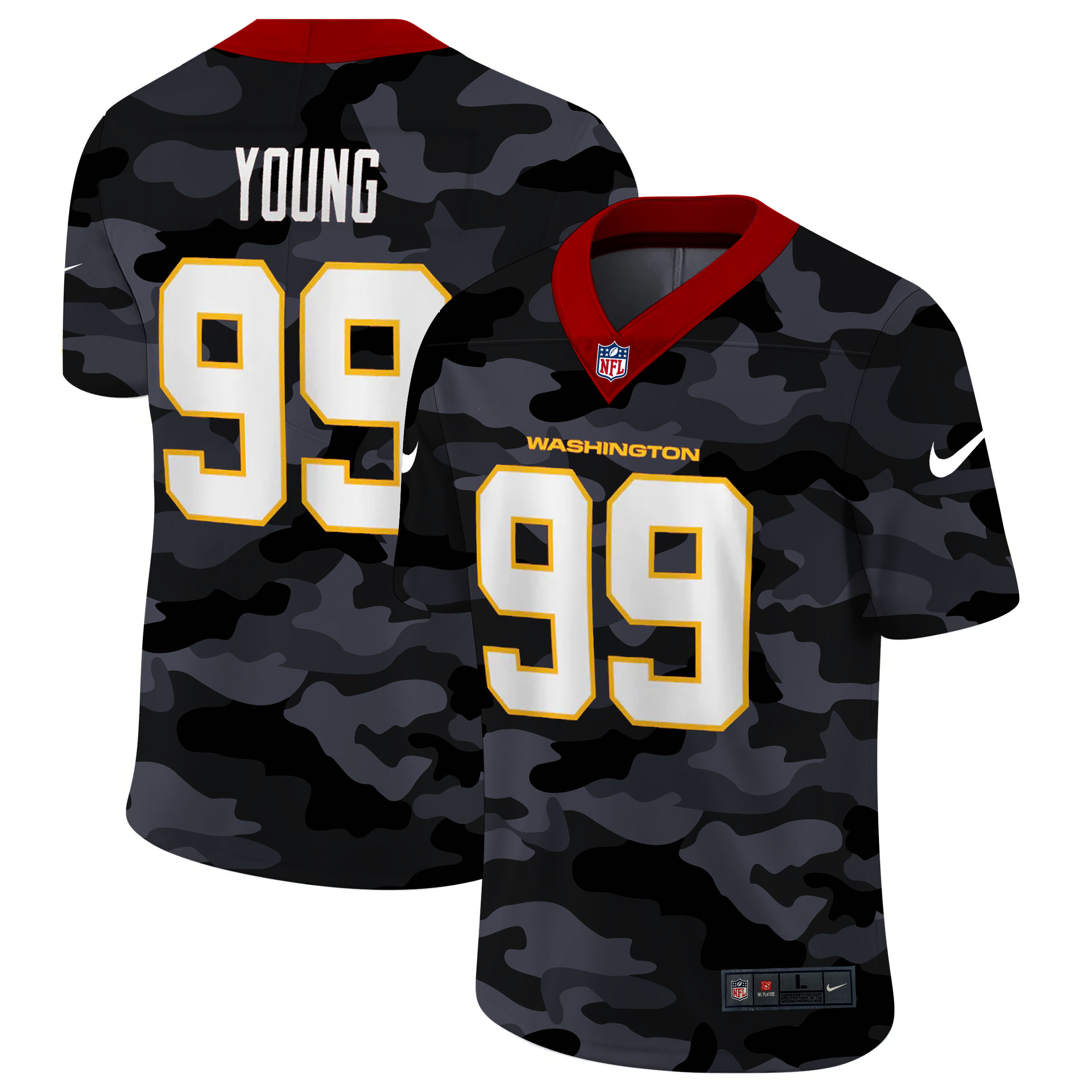 Personalized Washington Redskins #99 Chase Young Men’s 2020 Black CAMO Untouchable Limited Stitched NFL Jersey