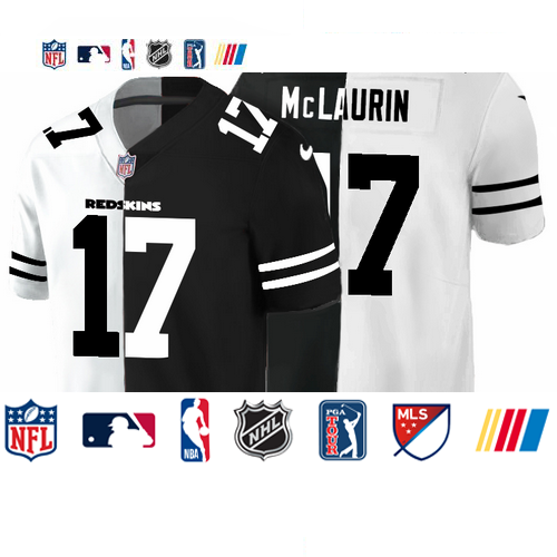 Personalized Washington Redskins #17 Terry McLaurin Men’s Black V White Peace Split Untouchable Limited NFL Jersey