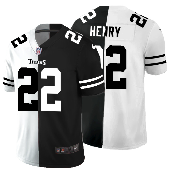 Personalized Tennessee Titans #22 Derrick Henry Men’s Black V White Peace Split Untouchable Limited NFL Jersey