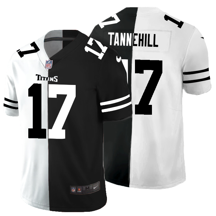 Personalized Tennessee Titans #17 Ryan Tannehill Men’s Black V White Peace Split Untouchable Limited NFL Jersey