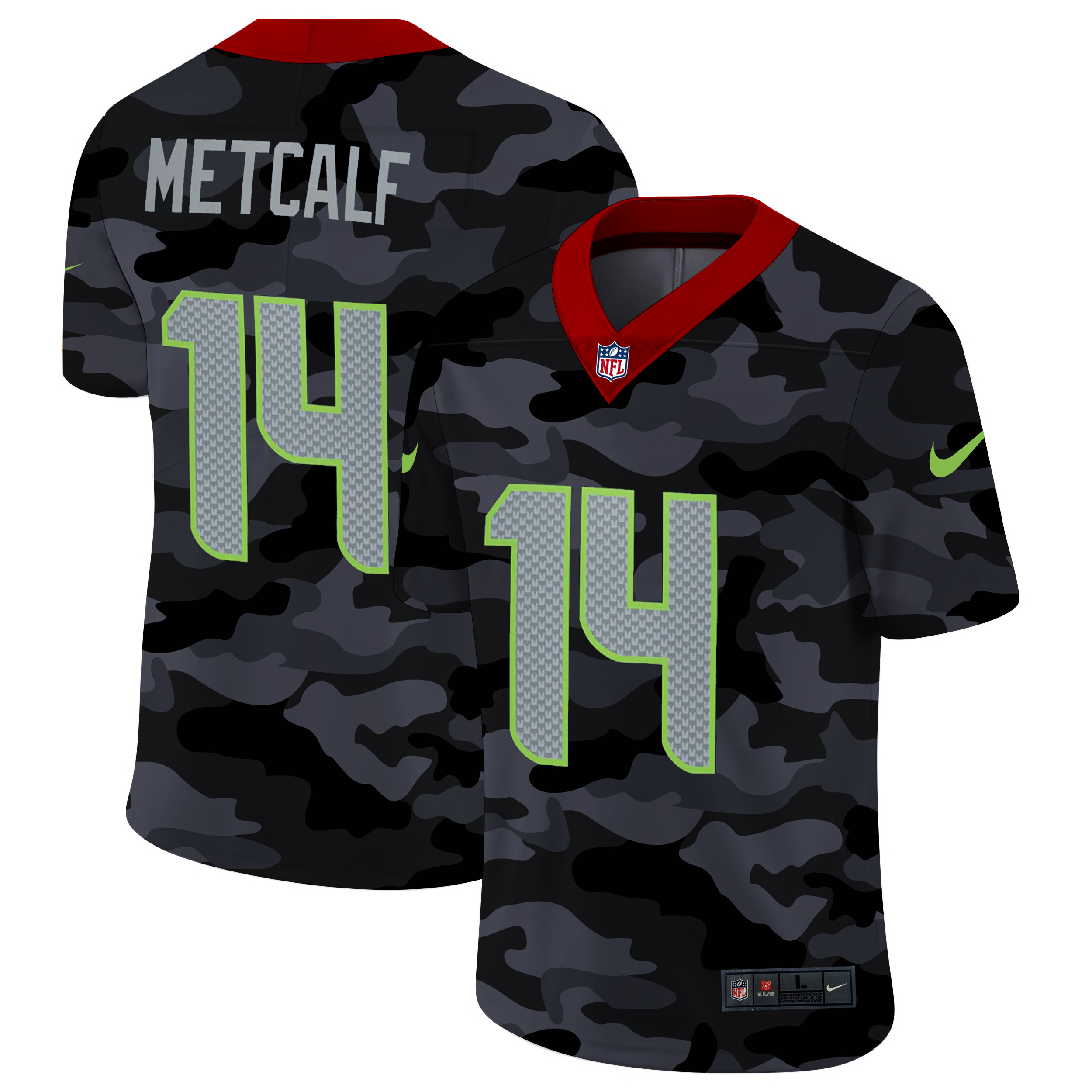 Personalized Seattle Seahawks #14 DK Metcalf Men’s 2020 Black CAMO Untouchable Limited Stitched NFL Jersey