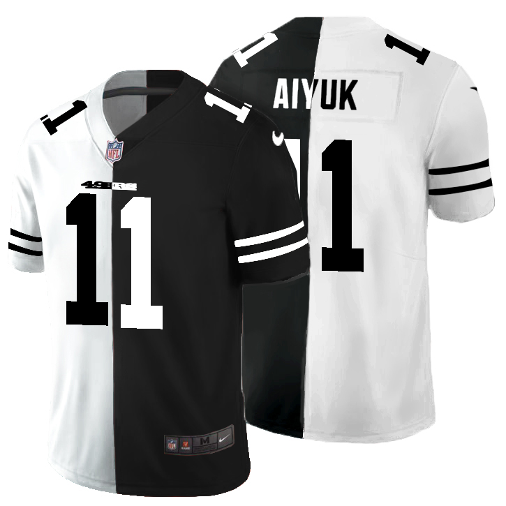 Personalized San Francisco 49ers #11 Brandon Aiyuk Men’s Black V White Peace Split Untouchable Limited NFL Jersey